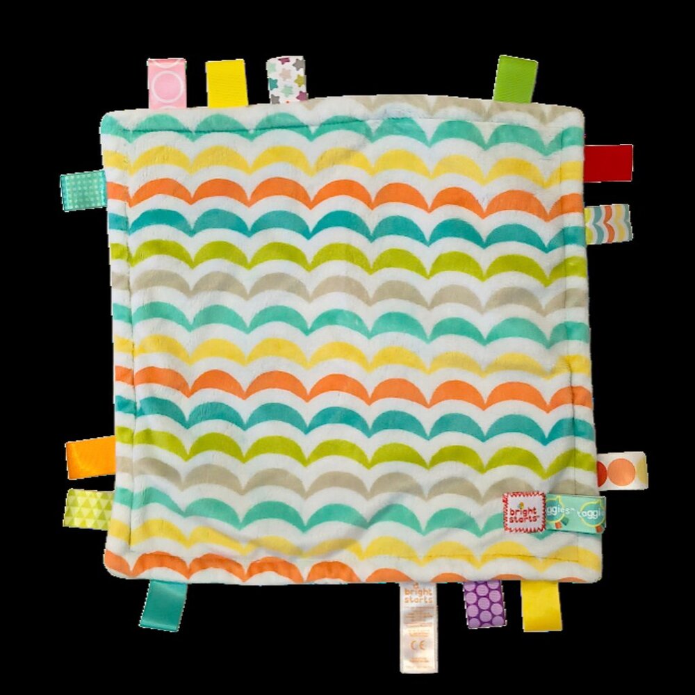 Taggies Bright Starts Ribbon Tags Waves Security Lovey Blanket 12" X 12"